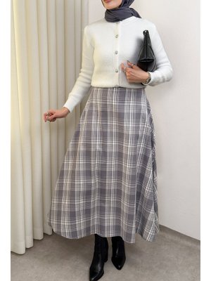 Gri Ekose Desenli Etek