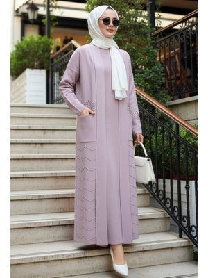Hırkalı Pudra Elbise Triko Takım 70271pd