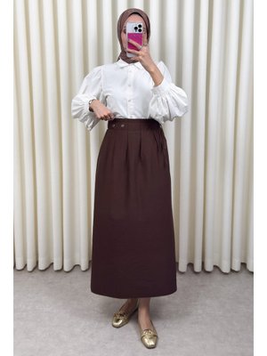 Kahverengi Yan Bağlamalı Ayarlanabilir Etek