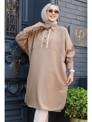 Düğmeli Camel Tunik 663c