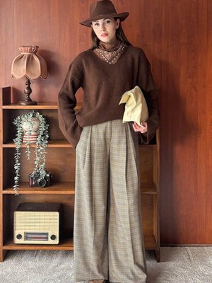 Desenli Pile Detay Palazzo Pantolon Kaz Ayağı