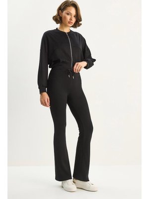 Siyah Yarasa Kol Crop Hırka İspanyol Pantolon Modal Alt Üst Takım
