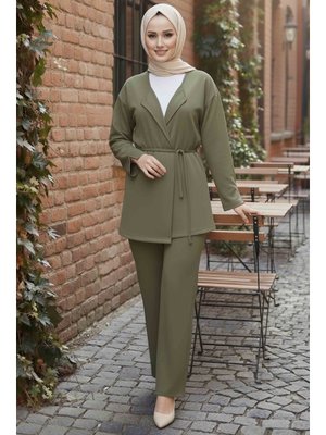 Hakı Haki Ceket Pantolon Bluz Modal Üçlü Takım
