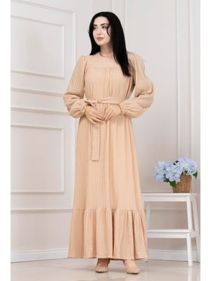 Krem Robalı Sahra Elbise