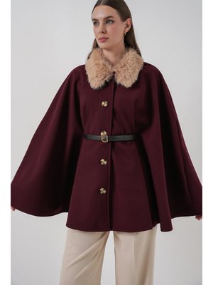 Bordo Kemerli Kaşe Panço