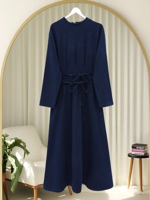 Laci Beli Drapeli Çift Bağcıklı Selanik Elbise