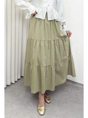 Açık Haki Paraşüt Kumaş Katlı Etek