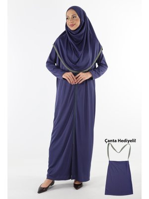 2199_ Tek Parça Kaymaz Başörtülü Ve Fermuarlı Namaz Elbisesi Bone Takmaya Son Ferace