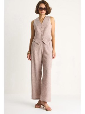 Koyu Bej Yüksek Bel Pantolonlu Yelekli Astarlı Alt Üst Takım