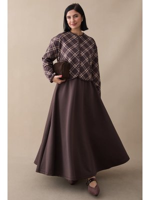 Ekose Desen Ceket Etek Acı Kahve Takım