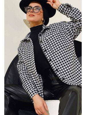 Siyah Kazayağı Desen Gömlek