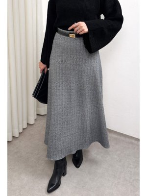 Antrasit Balıksırtı Desenli Kaşe Etek