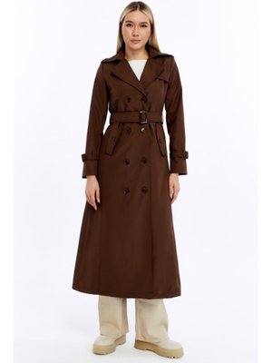 Kahverengi Mevsimlik Uzun Boy Trençkot