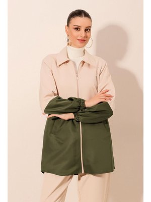 Haki Çift Renkli Mevsimlik Trençkot