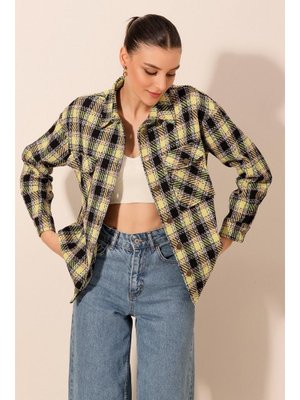 A.yeşil Ekose Desen Oversize Oduncu Gömlek