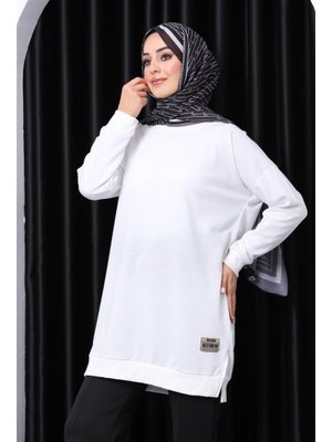 Ekru Bisiklet Yaka Armalı Tunik