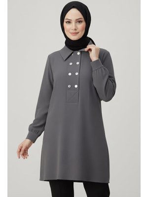 Fume Füme Düğme Detaylı Modal Tunik