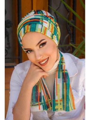 Siyah Zümrüt Desenli Atkılı Bone