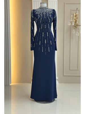 Lacivert Ayla Abiye Elbise