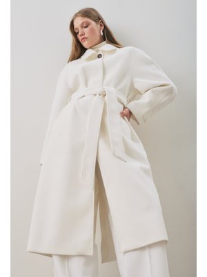 Ekru Premıum Kaşe Uzun Kaban