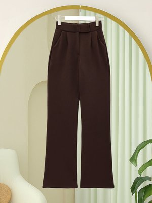 Kahve Beli Cırtcırt Detay Boru Paça Kumaş Pantolon