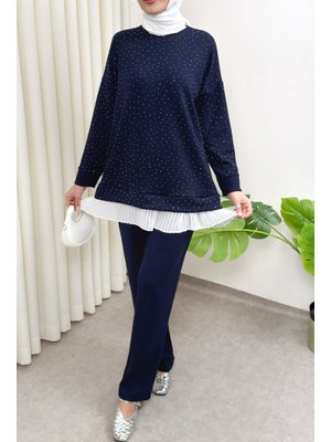 Lacivert Altı Pliseli Tunik Takım