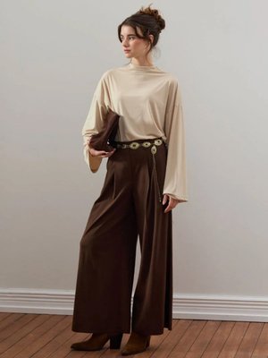 Acı Kahve Jarse Bluz & Pile Detay Palazzo Pantolon Bej
