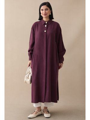 Gömlek Yaka Keten Mürdüm Salaş Tunik