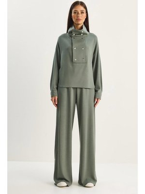 Çağla Yeşili Dik Yaka Çıtçıt Detaylı Modal Alt Üst Takım