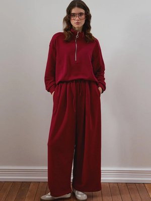 Bordo İplik Yarım Fermuarlı Eşofman Takım