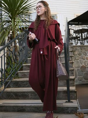 Bordo Oysho Bağlamalı Detaylı Pantolon Takım