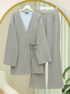 Bej Çapraz Bağlamalı Selanik Kimono Takım