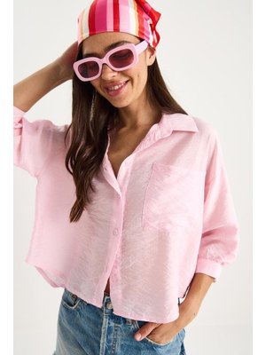 Şeker Pembe Yarım Kollu Tek Cep Detaylı Gömlek