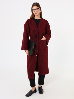 Bordo Deri Kemer Detaylı Kalın Hırka