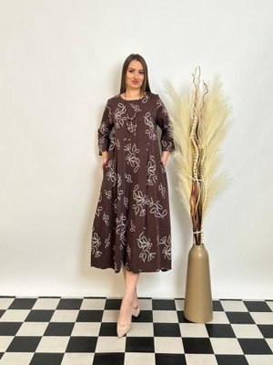 Büyük Beden Büzgü Cep Detaylı Kemerli Elbise Kahve