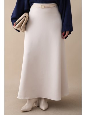 Kloş Beli Lastikli Scuba Beyaz Etek
