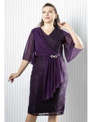 Mürdüm Şifon Detaylı Abiye Elbise