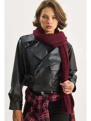 Siyah Geniş Cep Detaylı Kemerli Oversize Crop Deri Ceket