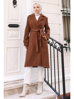 Kahverengi Yasmin Klasik Kaşe Kaban