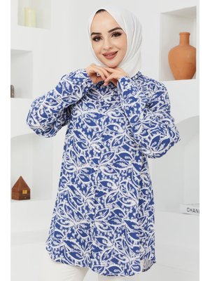 Büyük Beden Desenli Gömlek Tunik/indigo