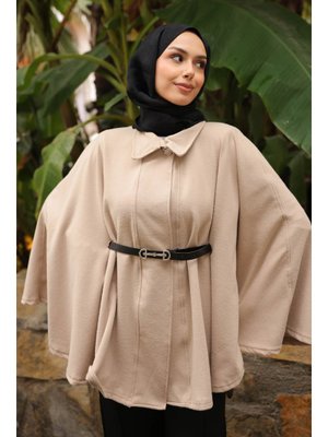 Koyu Bej Kemerli Kaşe Panço