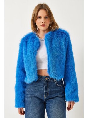 Saks Suni Kürkllü Astarlı Mont