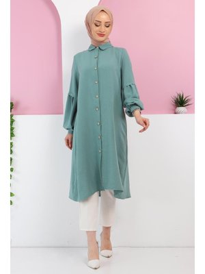 Mint Yeşili Tahta Düğmeli Tunik