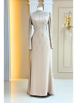 Bej Ayla Abiye Elbise