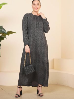 Füme Kadin Buyuk Beden Çıtır Desen Uzun Anne Günlük Elbise