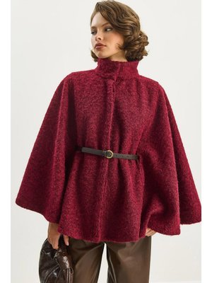 Bordo Buklet Kumaş Araboy Kemerli Kaşe Panço