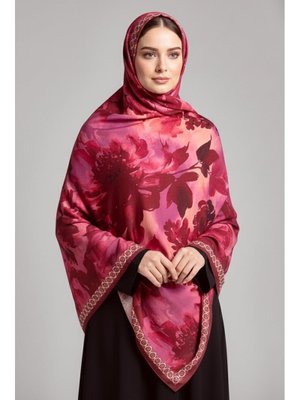 Kırmızı Midnight Bloom Serisi Pamuk Şal