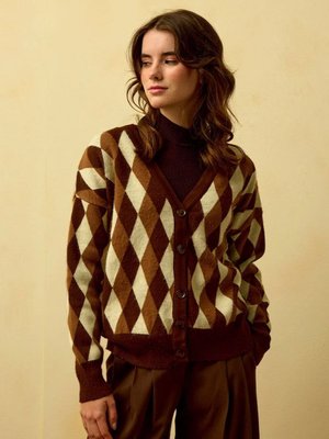 Acı Kahve Baklava Desenli Triko Hırka