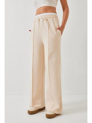 Bej Bel Bağlamalı Lastikli Pantolon