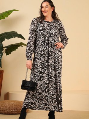 Siyah Uzun Buyuk Beden Anne Elbise Yazlik Tesettur Giyim